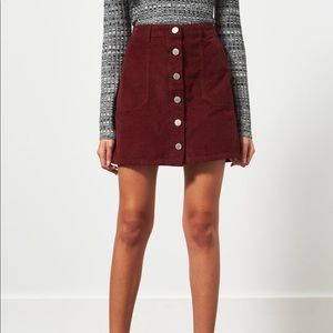 Burgundy gold button corduroy skirt